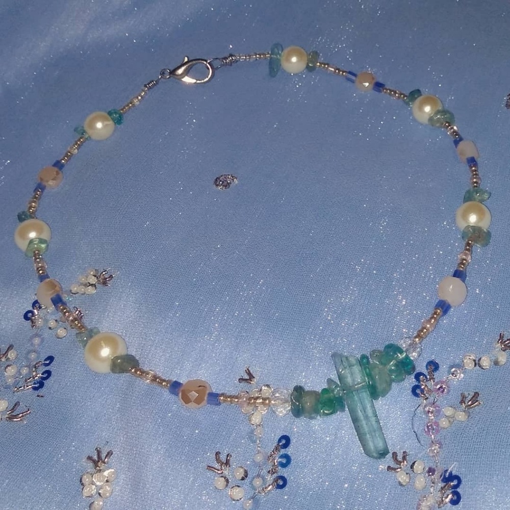 Aqua Aura Quartz Pearl Necklace